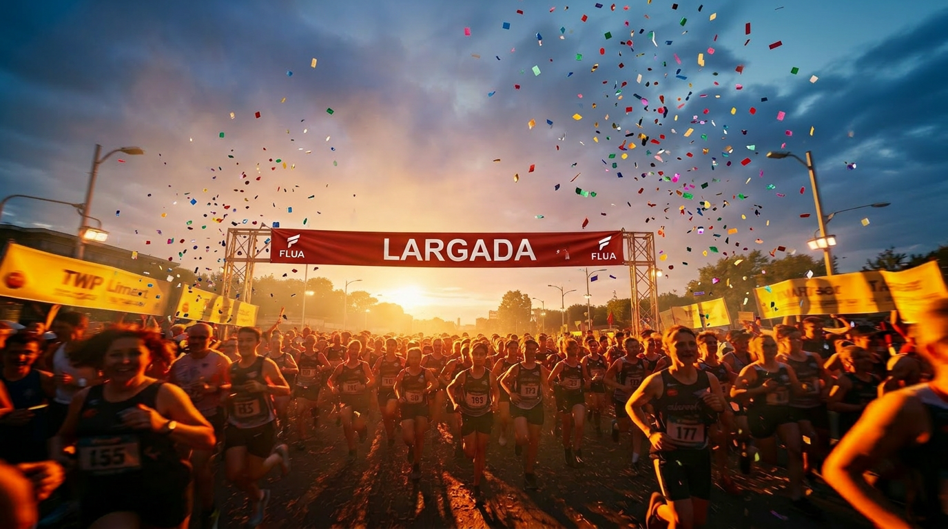 Largada de corrida ao pôr do sol